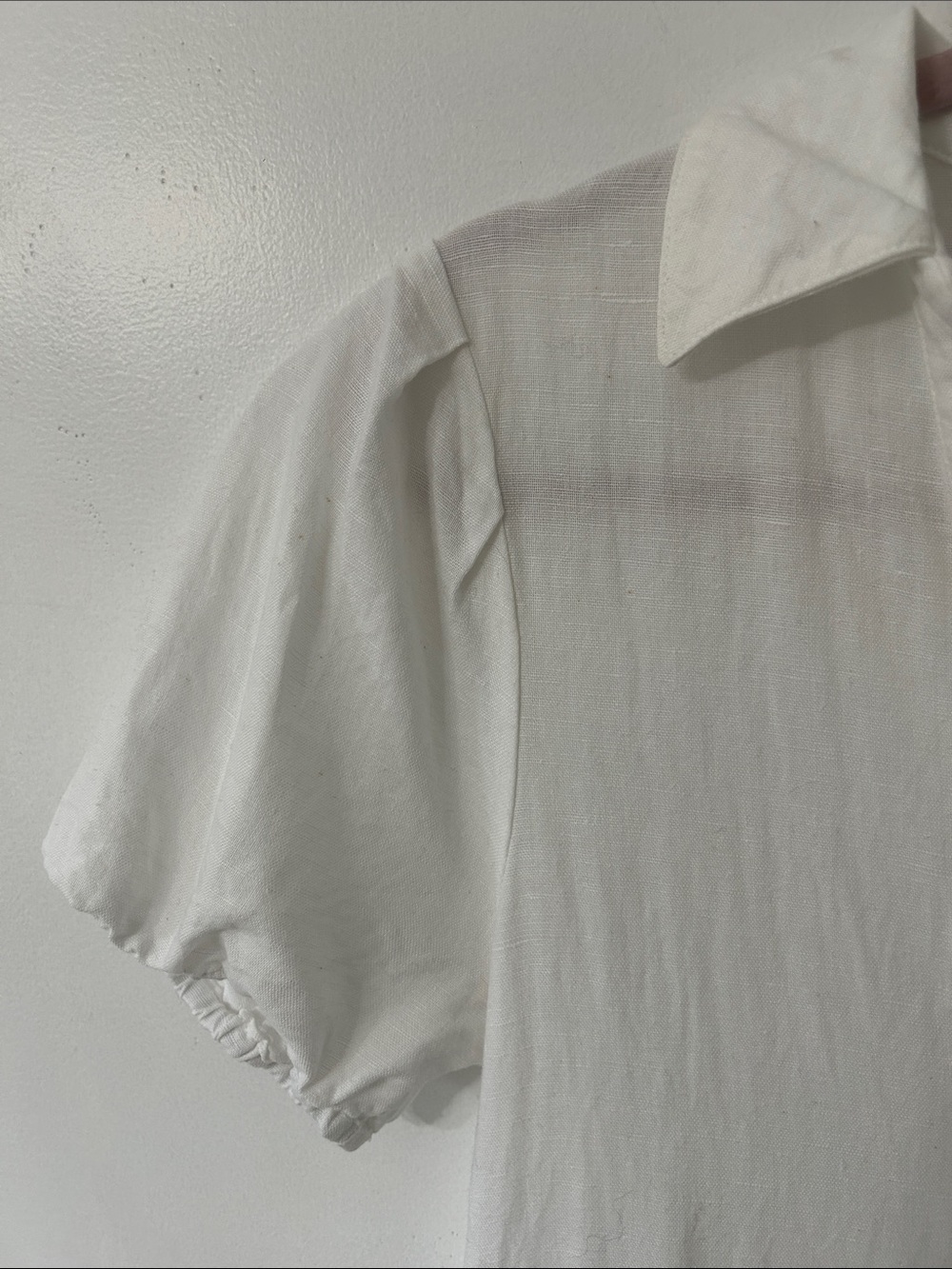 Zara Dress Linen Maxi Medium White Button-Front Tiered Cottagecore Puff Sleeve - Picture 3 of 14